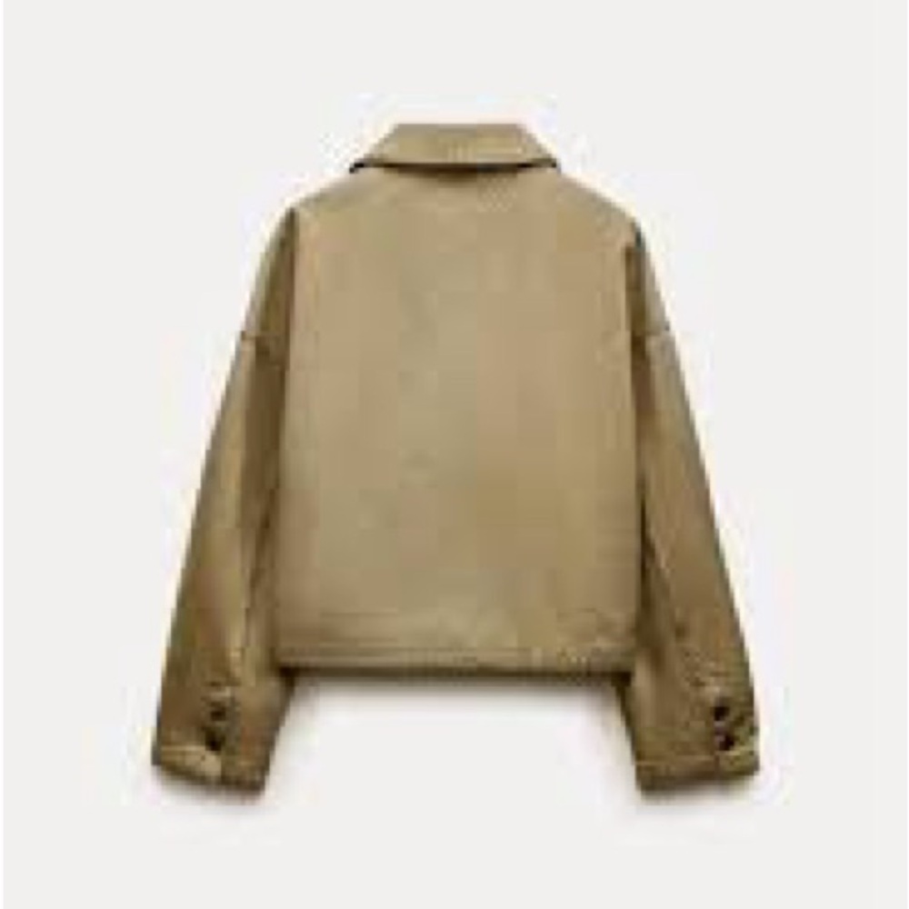 ZARA Oversized Cotton Utility Overshirt Khaki Green Topstitch Jacket Size Small - Picture 2 of 10